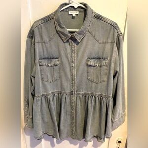 Chic Soul Denim Peplum Oversized Style Shacket
